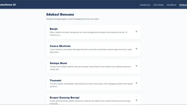 Halaman edukasi bencana dengan panduan untuk berbagai jenis bencana alam