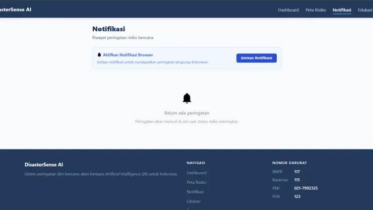 Halaman notifikasi dengan riwayat peringatan dan pengaturan notifikasi browser