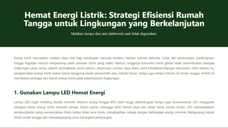 Halaman artikel edukasi tentang hemat energi listrik