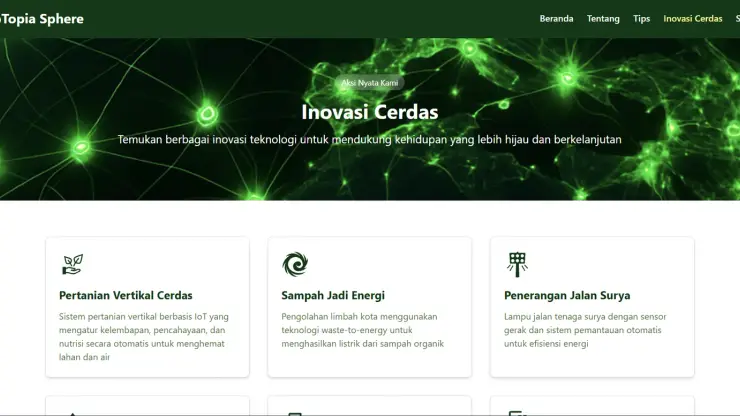 Halaman Inovasi Cerdas berisi showcase teknologi hijau perkotaan