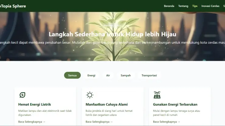 Halaman Tips Hidup Hijau dengan filter kategori dan kartu tip