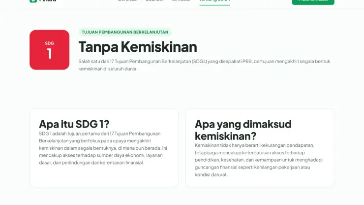 About SDG 1 page explaining how Finara connects to the No Poverty sustainable development goal
