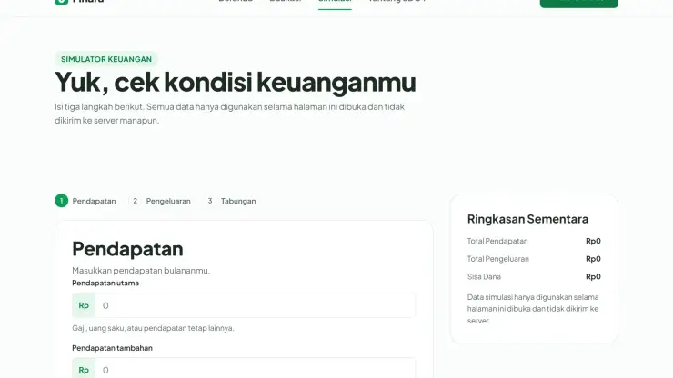 First step of the Finara simulator for entering monthly income