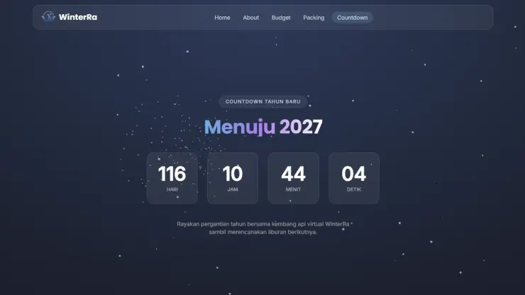 Hitung mundur tahun baru dengan latar bintang dan kembang api 3D